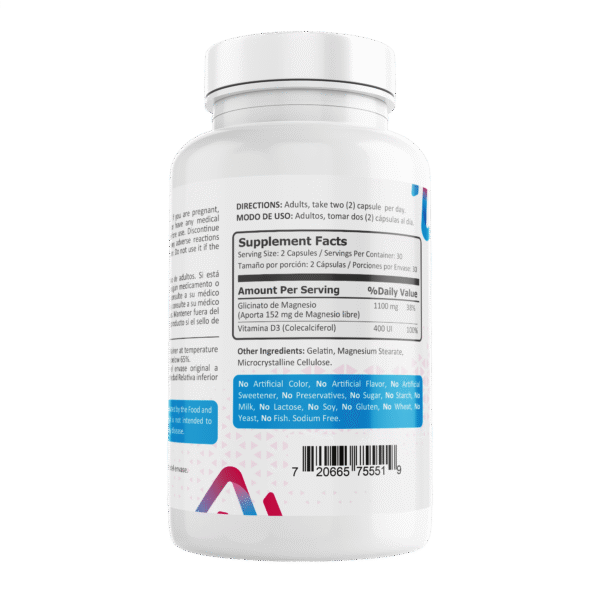 Glicinato de magnesio 550mg, 100 cápsulas - Image 3