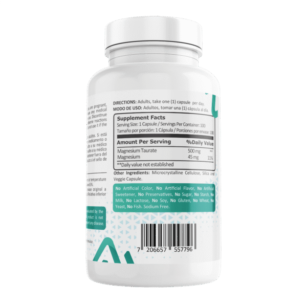 Taurate de magnesio 500mg, 100 cápsulas - Image 3