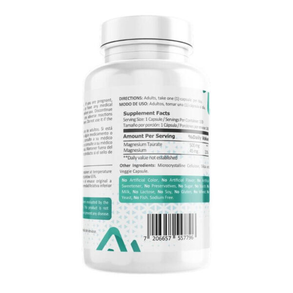 Taurato de magnesio 500mg, 100 cápsulas - Image 2